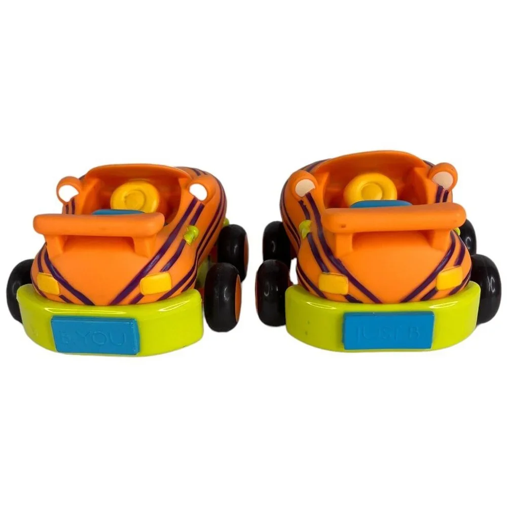Battat‎ Just B You Pull Back And Go Set Of 4 Rubber Friction Toy Cars Tiger Lot